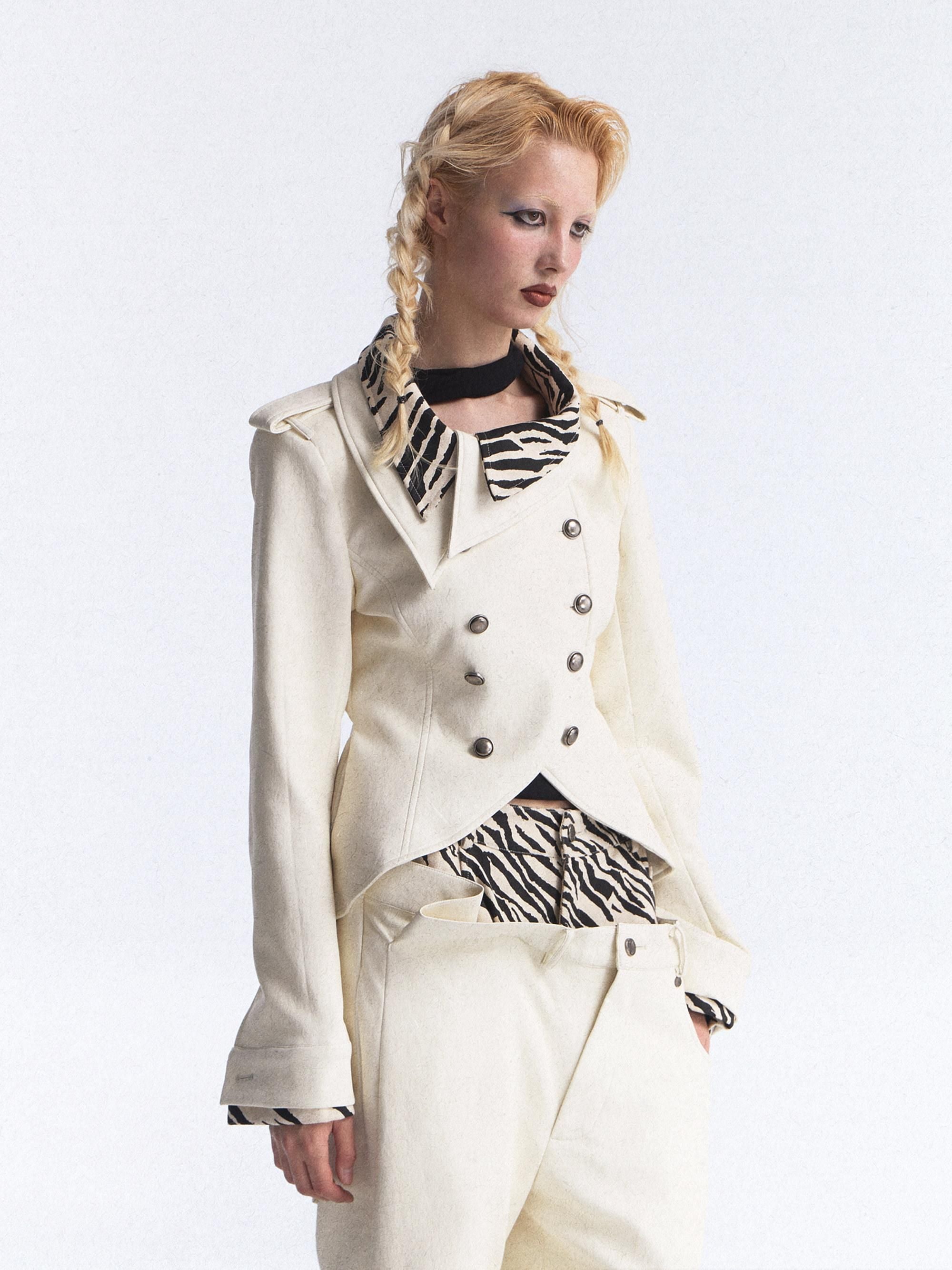 FULLTIDE_Zebra_Patchwork_Asymmetric_Double_Breasted_Vintage_Women&