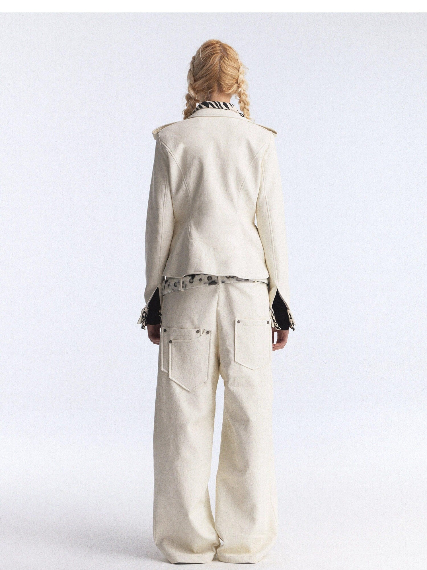 FULLTIDE Zebra Patchwork Asymmetric Double Breasted Vintage Women&