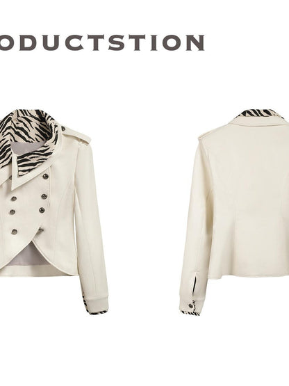 FULLTIDE Zebra Patchwork Asymmetric Double Breasted Vintage Women&