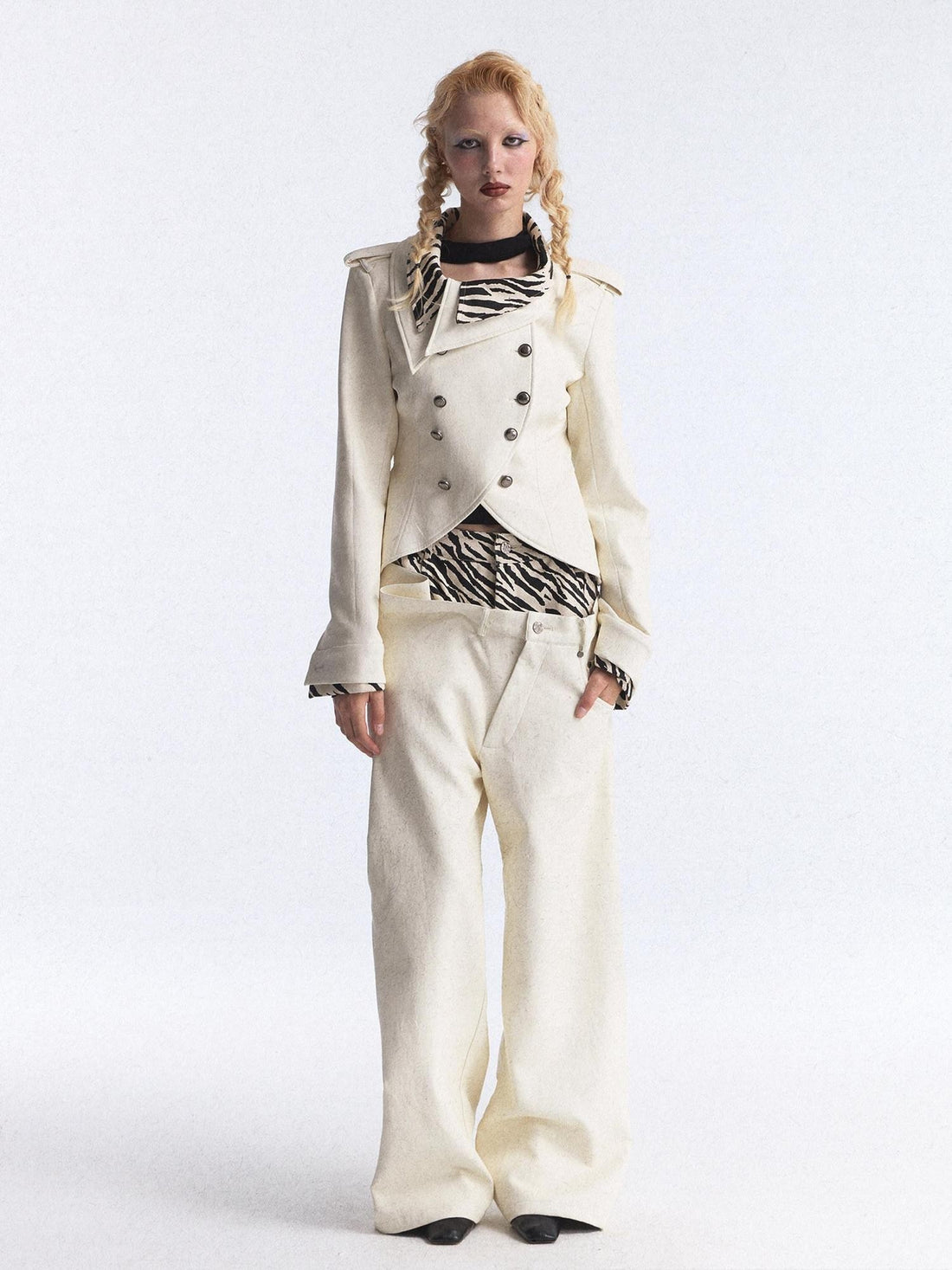 FULLTIDE Zebra Print Asymmetric Washed Double Waist Women&