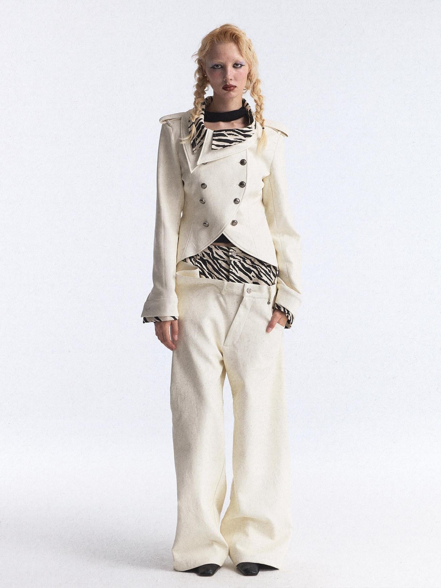 FULLTIDE Zebra Print Asymmetric Washed Double Waist Women&
