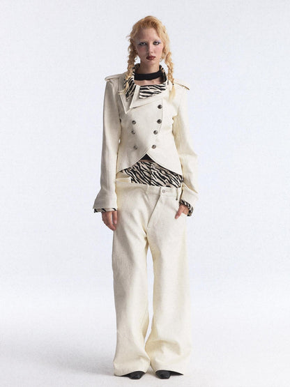 FULLTIDE Zebra Print Asymmetric Washed Double Waist Women&