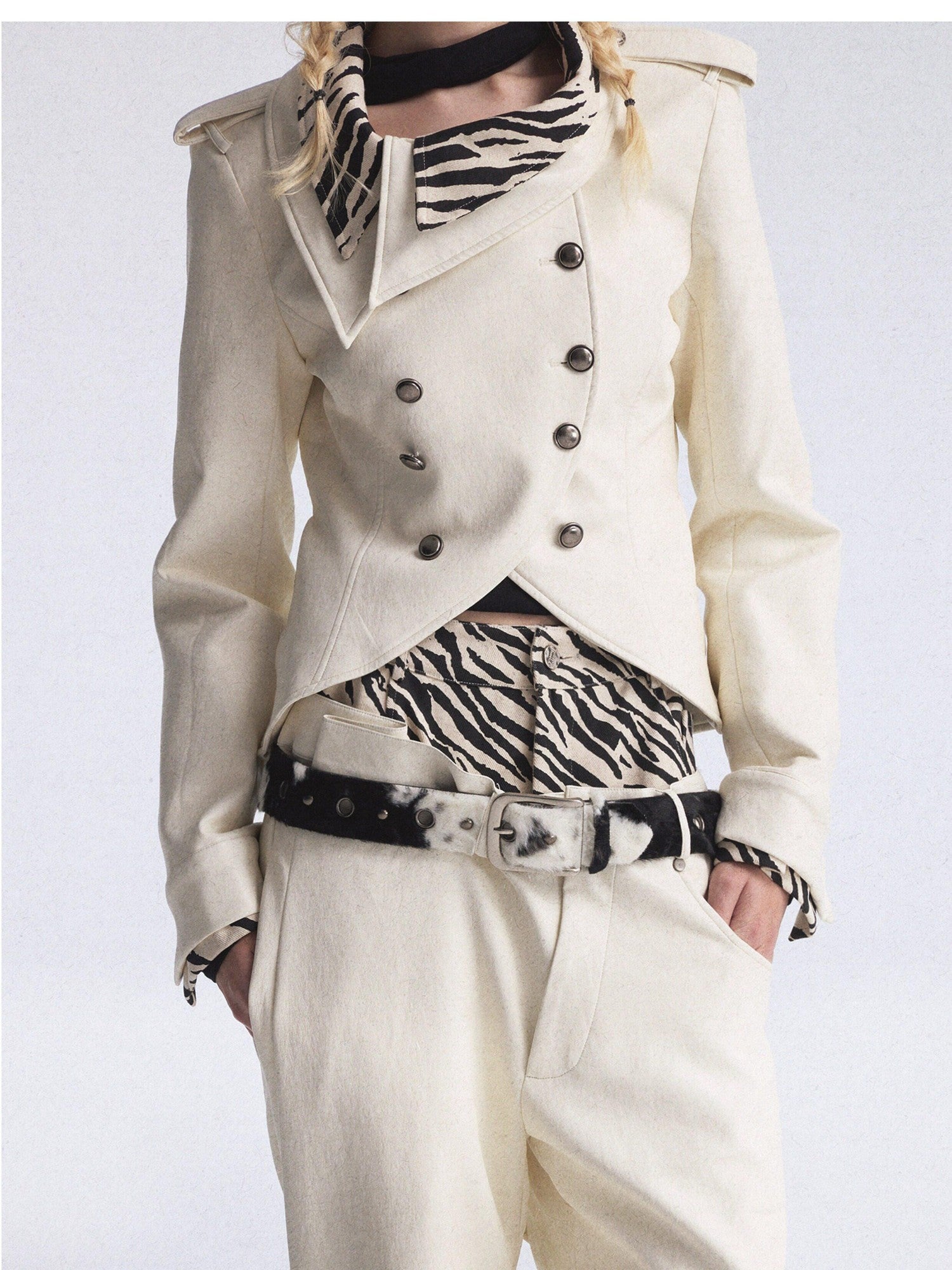 FULLTIDE Zebra Print Asymmetric Washed Double Waist Women&