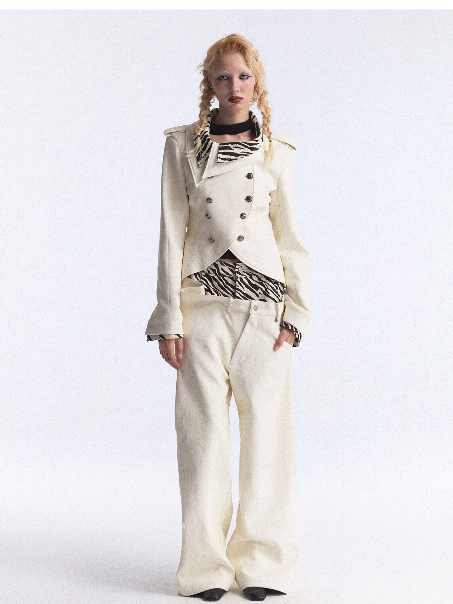 FULLTIDE Zebra Print Asymmetric Washed Double Waist Women&