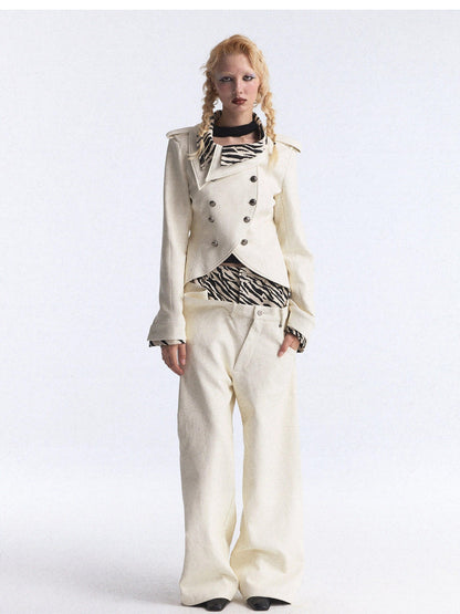 FULLTIDE Zebra Print Asymmetric Washed Double Waist Women&