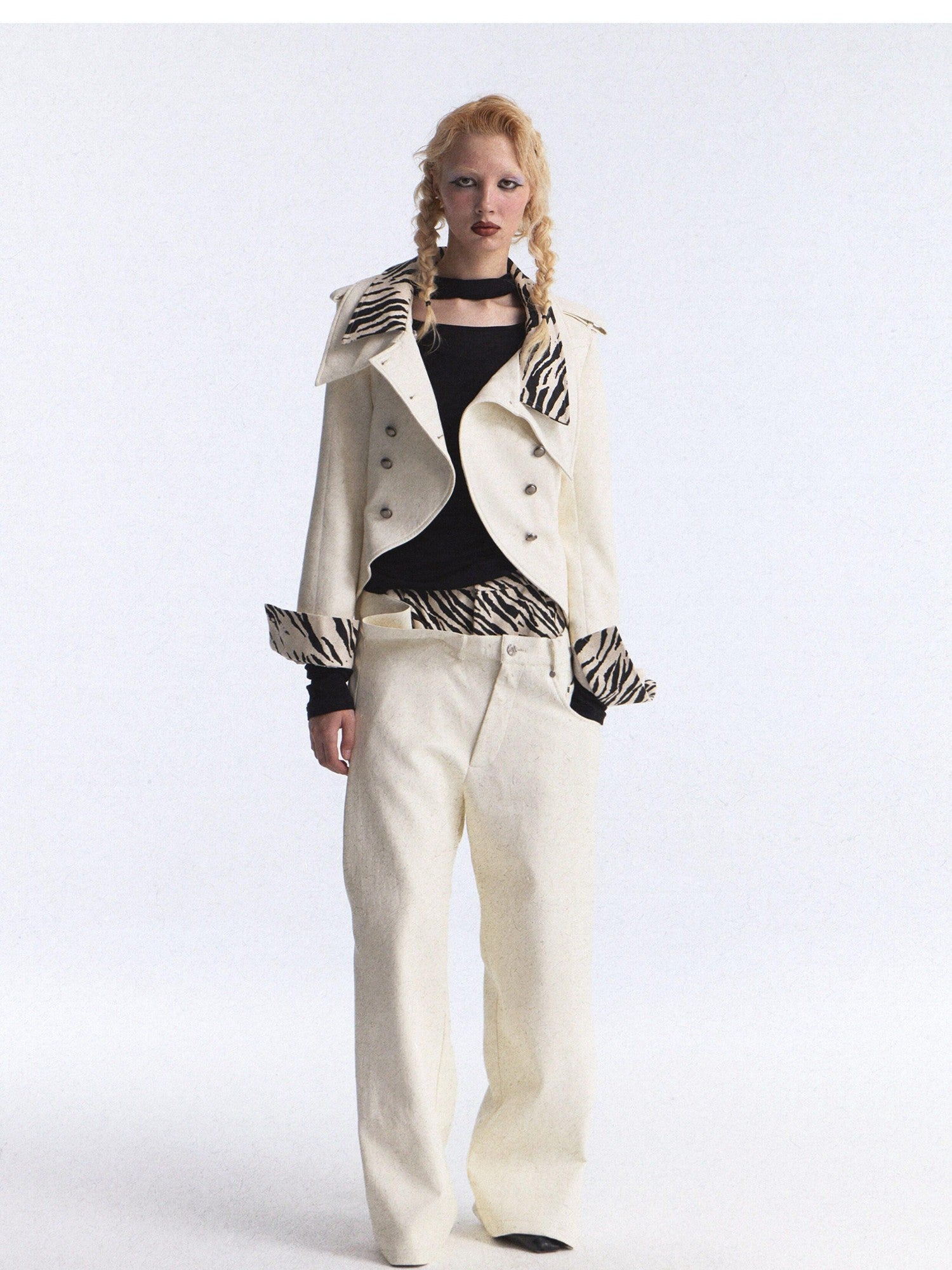 FULLTIDE Zebra Print Asymmetric Washed Double Waist Women&