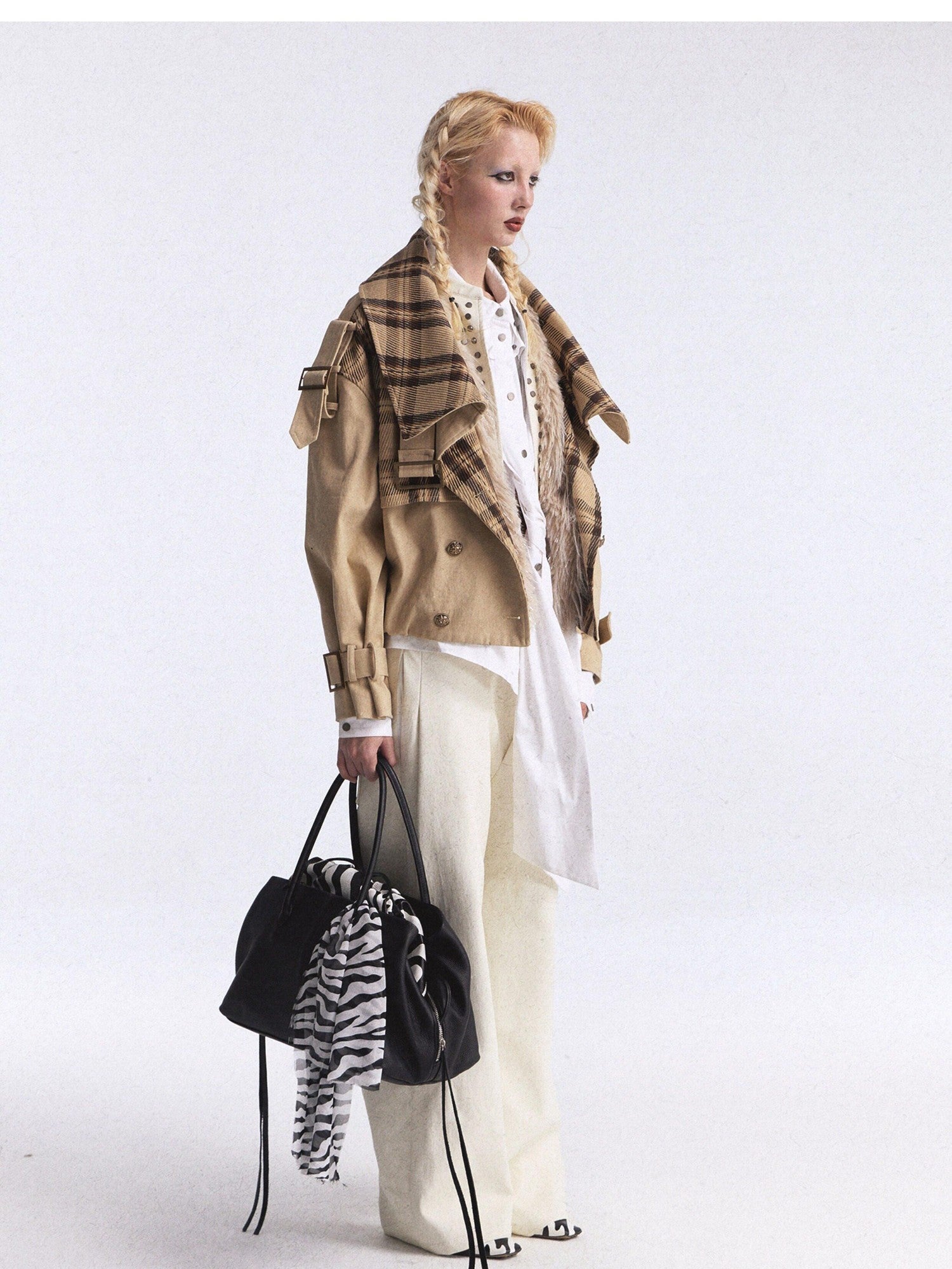 FULLTIDE Zebra Print Asymmetric Washed Double Waist Women&
