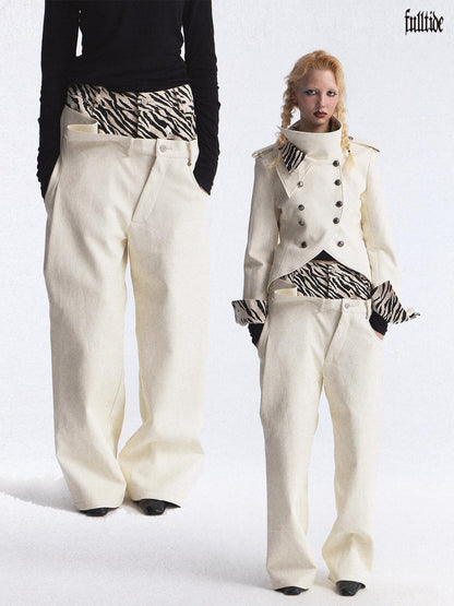 FULLTIDE Zebra Print Asymmetric Washed Double Waist Women&