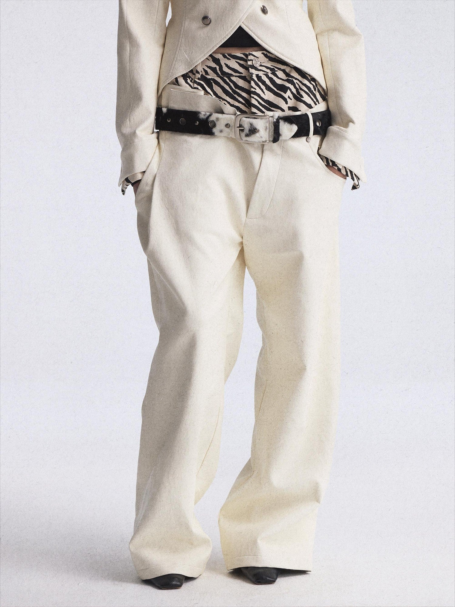 FULLTIDE Zebra Print Asymmetric Washed Double Waist Women&
