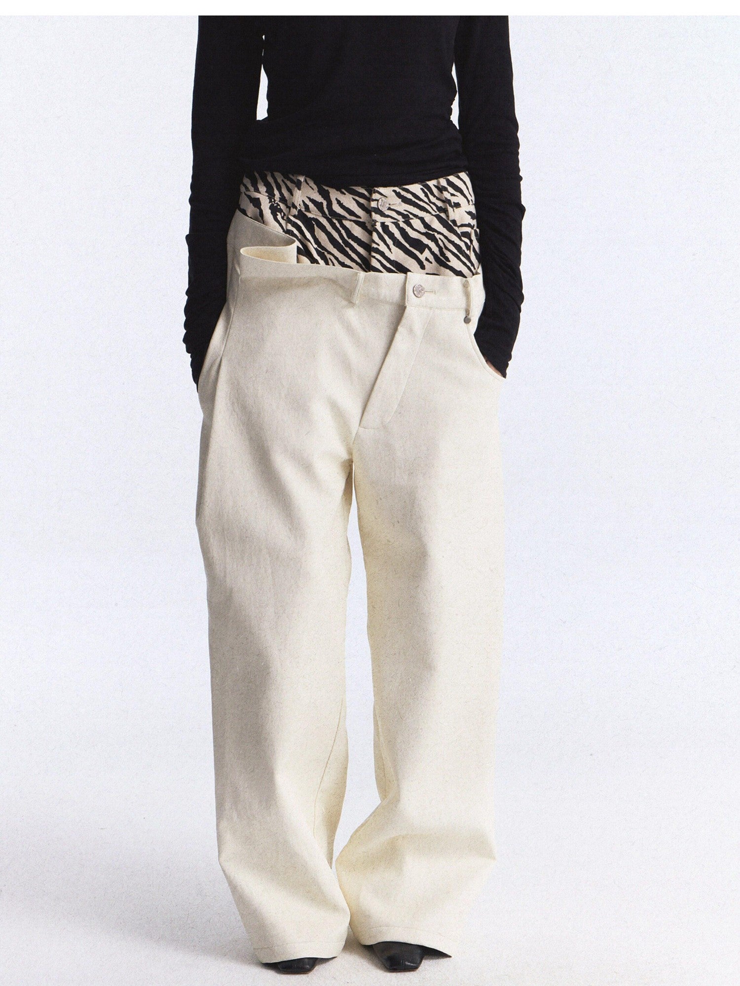FULLTIDE Zebra Print Asymmetric Washed Double Waist Women&