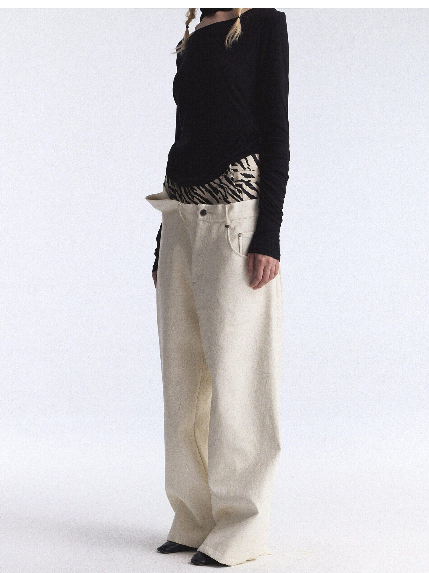 FULLTIDE Zebra Print Asymmetric Washed Double Waist Women&