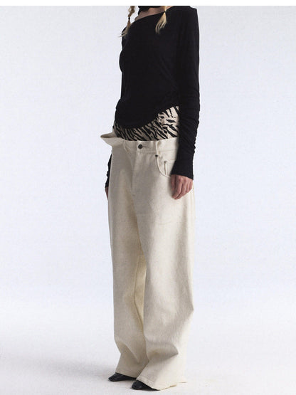 FULLTIDE Zebra Print Asymmetric Washed Double Waist Women&