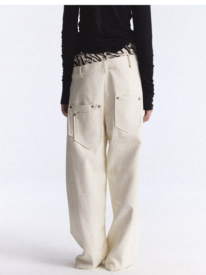 FULLTIDE Zebra Print Asymmetric Washed Double Waist Women&