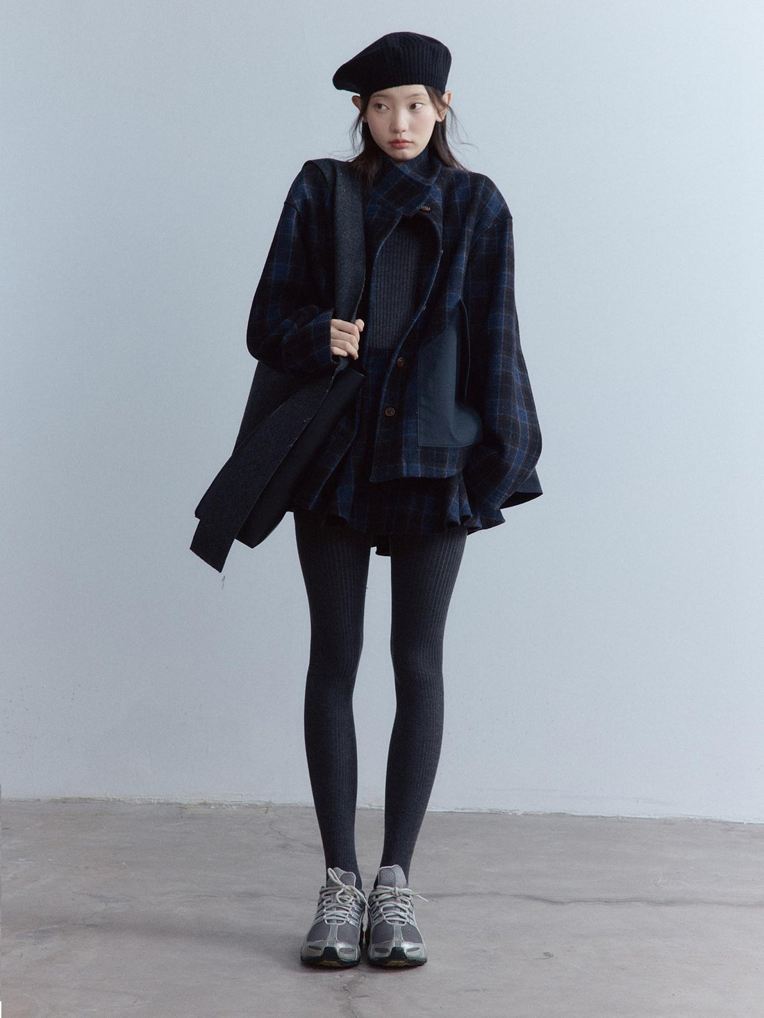 FUSSED 100% Wool Patchwork Plaid Sweet Preppy Oversized Unisex Cropped Coat