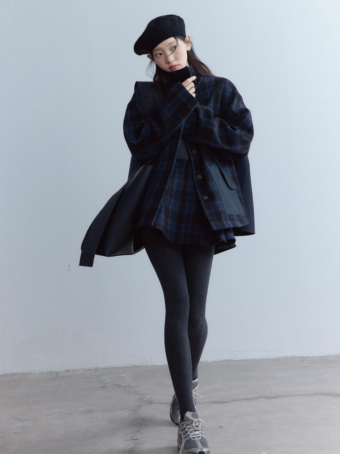 FUSSED 100% Wool Patchwork Plaid Sweet Preppy Oversized Unisex Cropped Coat
