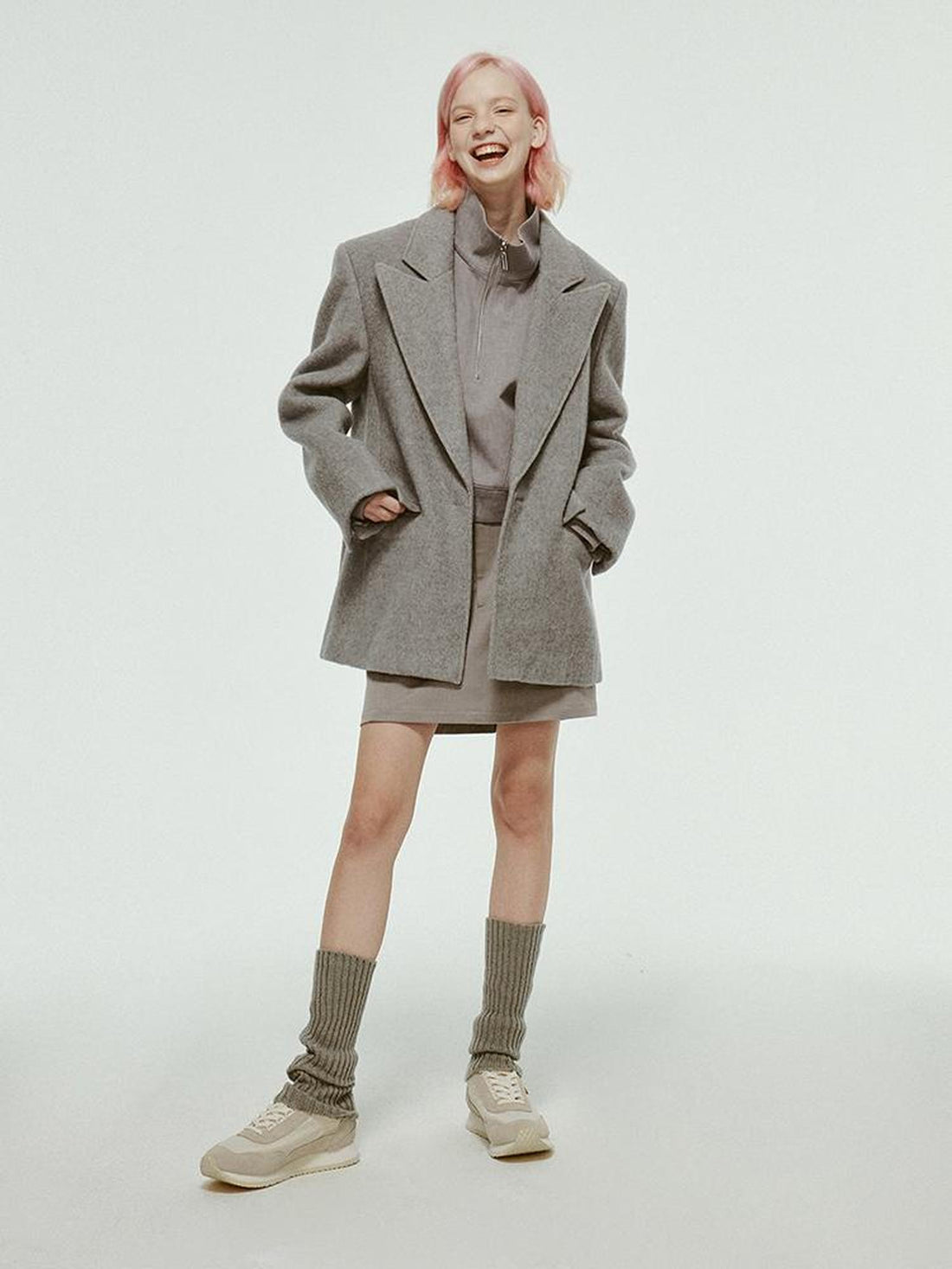 FUSSED 23aw Wool Blend Fleck Grey Notched Collar Cropped Blazer