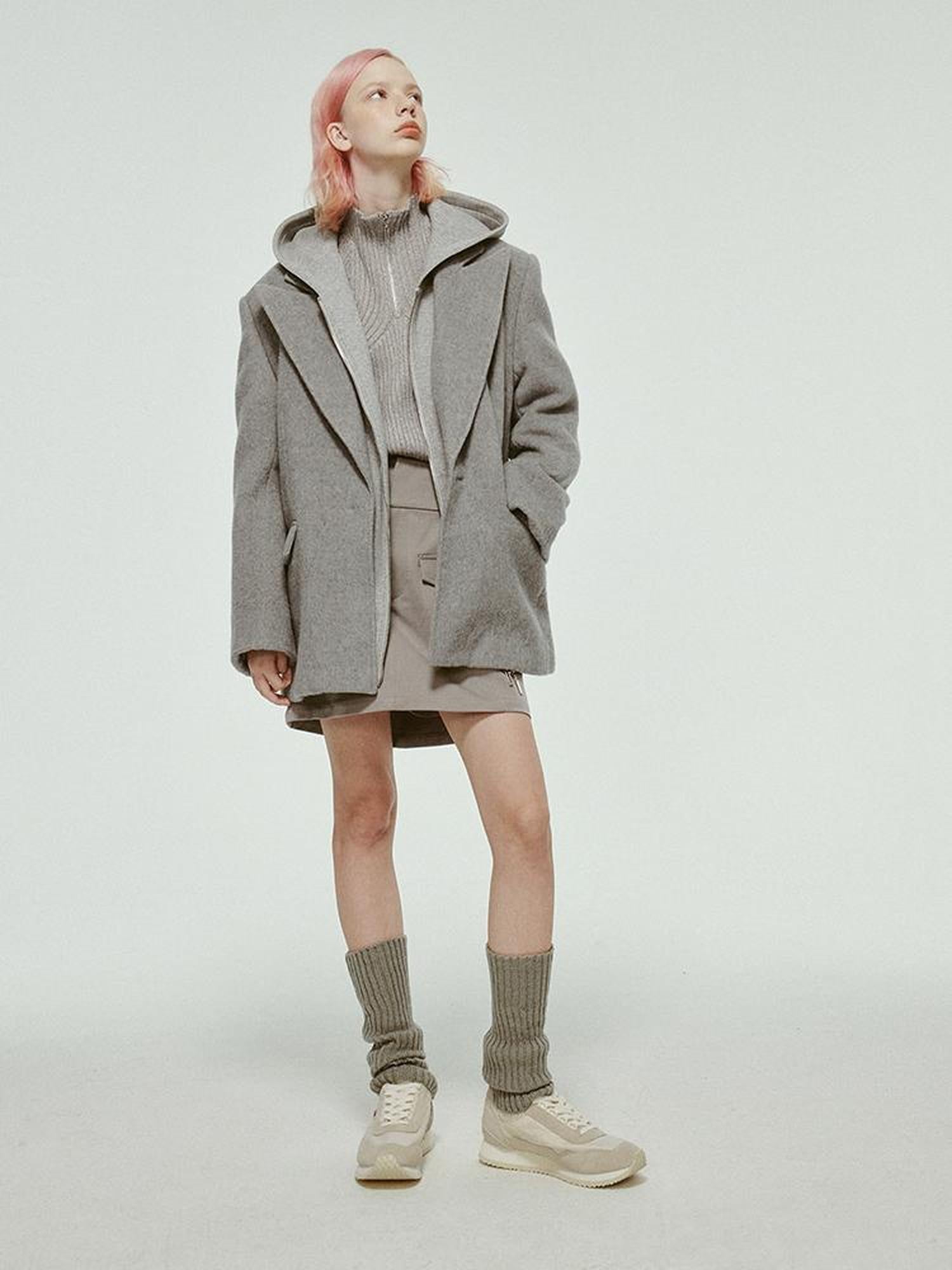 FUSSED 23aw Wool Blend Fleck Grey Notched Collar Cropped Blazer