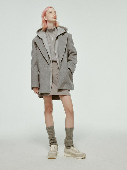 FUSSED 23aw Wool Blend Fleck Grey Notched Collar Cropped Blazer