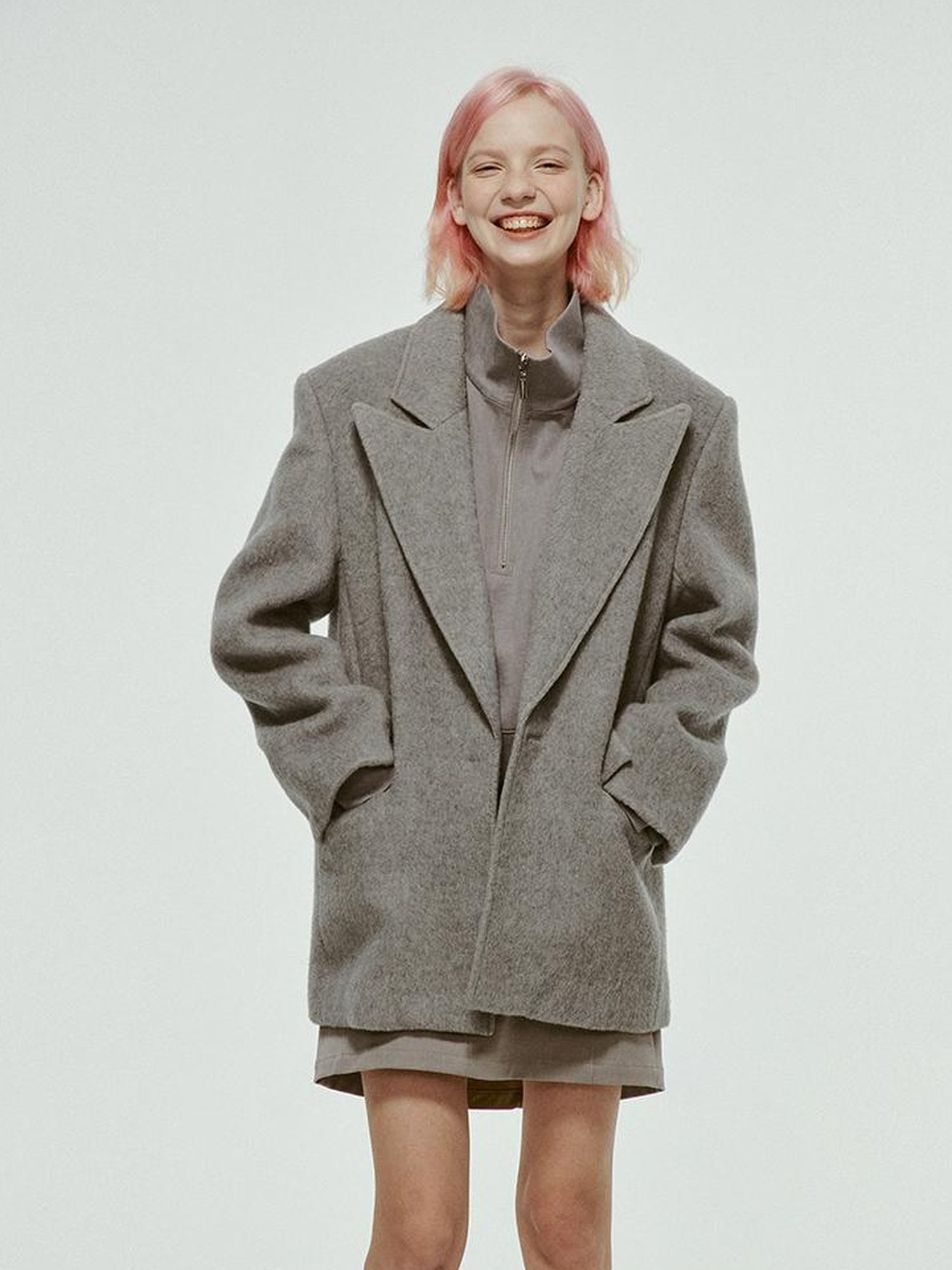 FUSSED 23aw Wool Blend Fleck Grey Notched Collar Cropped Blazer