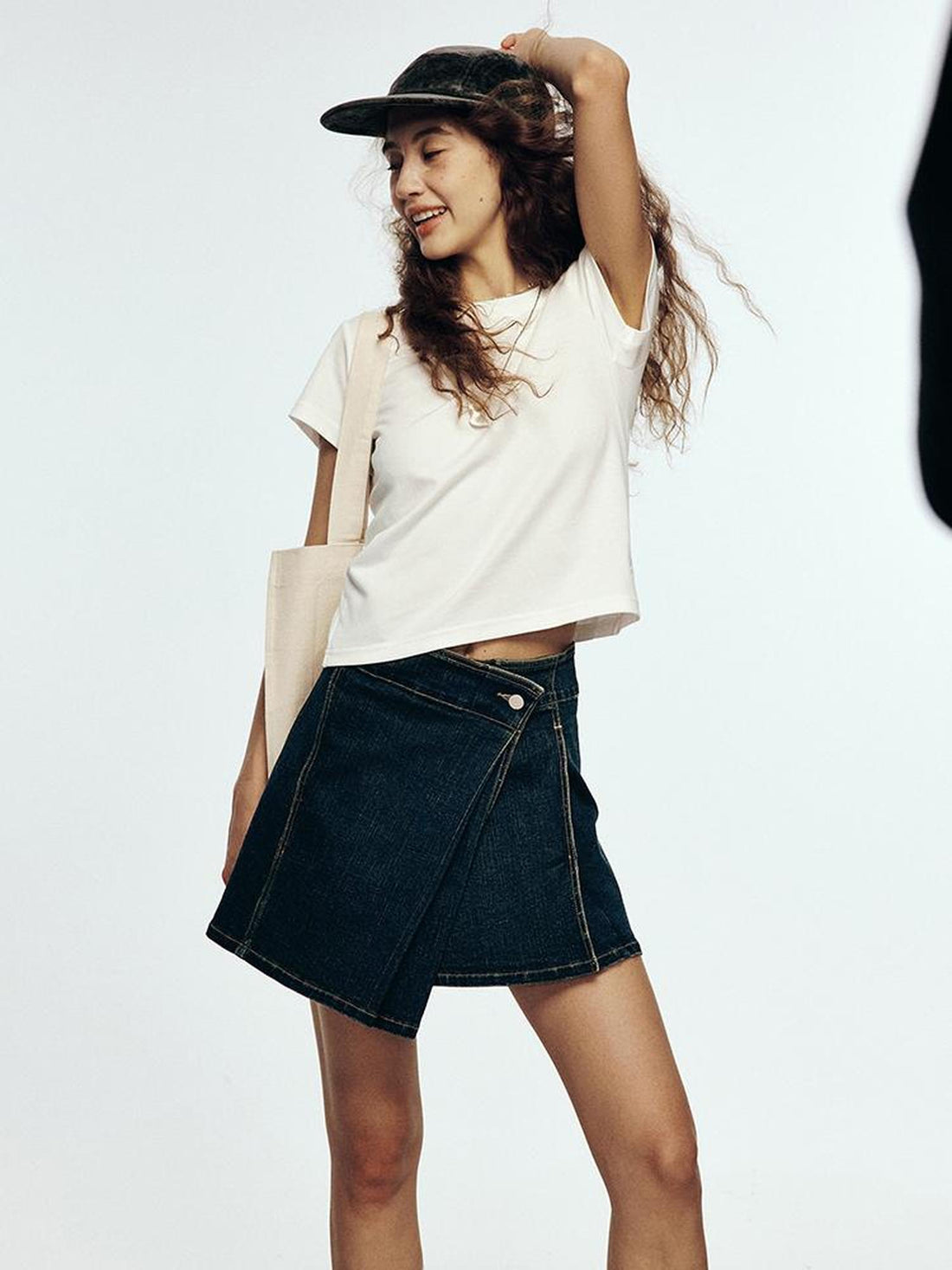 FUSSED 24 Aw High School Wash Asymmetrical Adjustable One Piece Denim Skirt