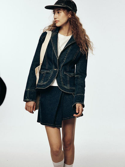 FUSSED 24 Aw High School Wash Asymmetrical Adjustable One Piece Denim Skirt