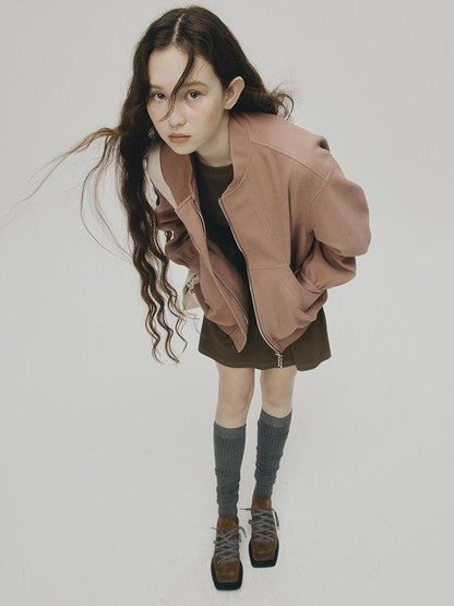 FUSSED 24 Aw Textured Ceramic Blush Baseball Jacket With Deconstructed Panels