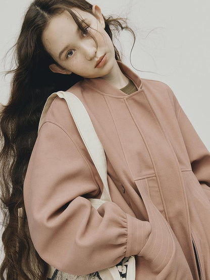 FUSSED 24 Aw Textured Ceramic Blush Baseball Jacket With Deconstructed Panels