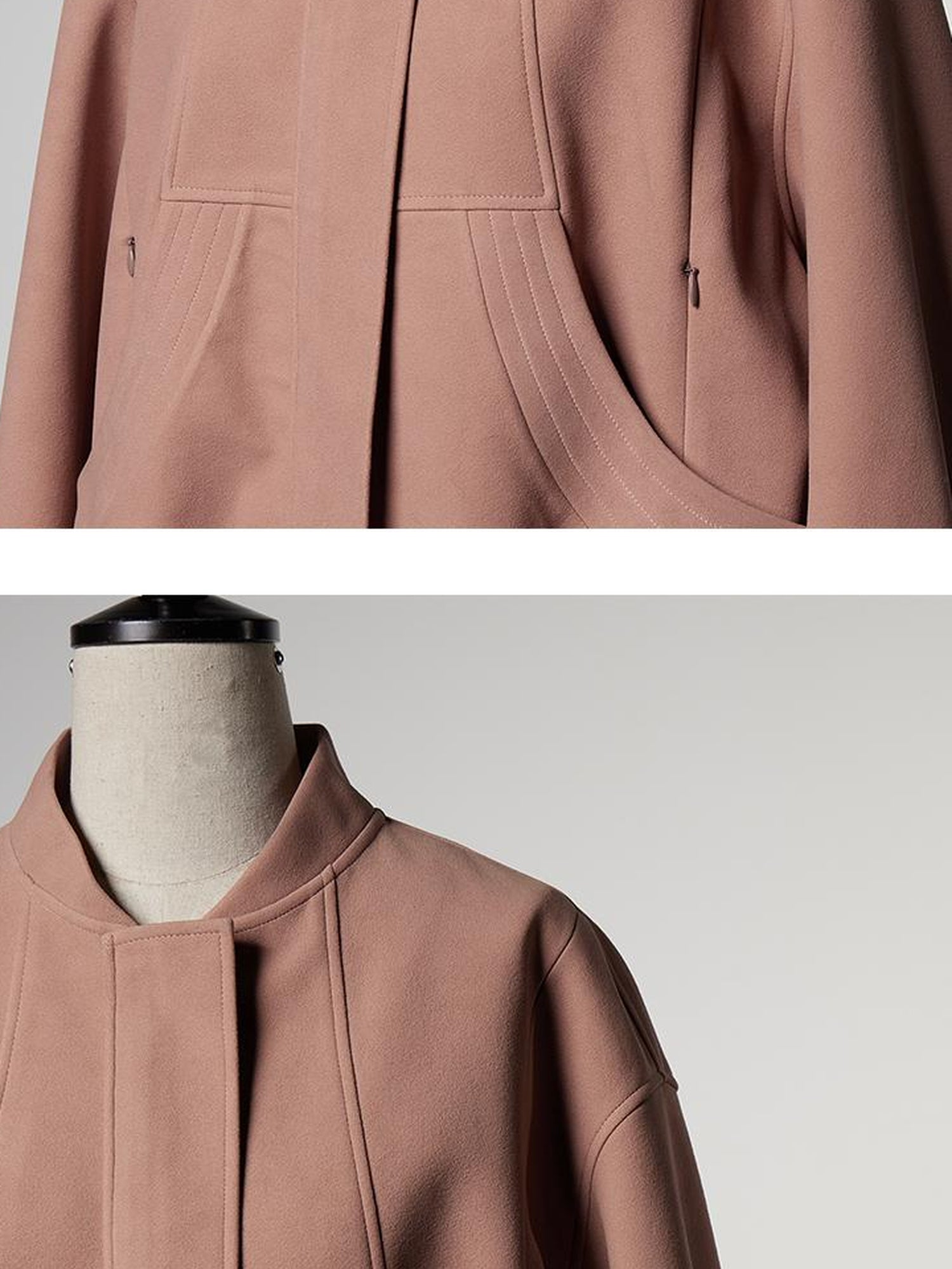 FUSSED 24 Aw Textured Ceramic Blush Baseball Jacket With Deconstructed Panels