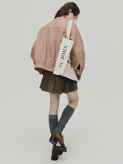 FUSSED 24 Aw Textured Ceramic Blush Baseball Jacket With Deconstructed Panels
