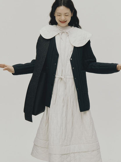 FUSSED 24aw Navy Quilted Down Coat With 90 Percent White Duck Feather