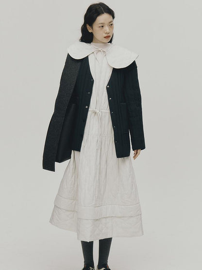 FUSSED 24aw Navy Quilted Down Coat With 90 Percent White Duck Feather