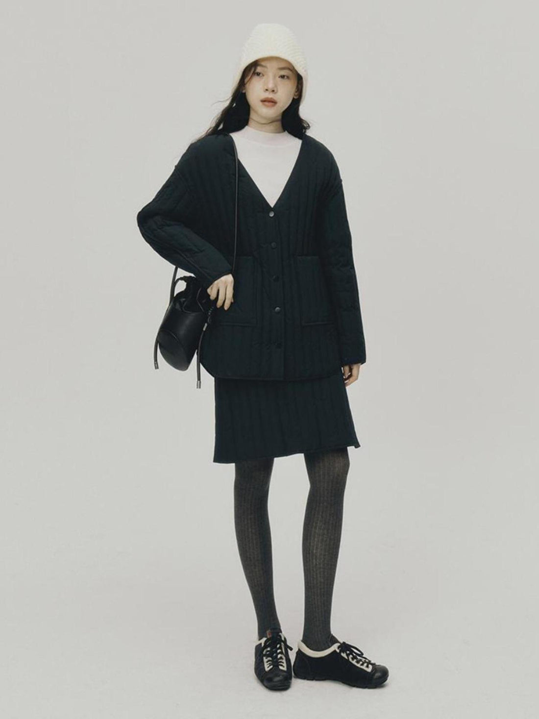 FUSSED 24aw Navy Quilted Down Coat With 90 Percent White Duck Feather