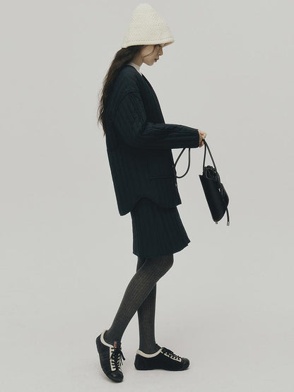FUSSED 24aw Navy Quilted Down Coat With 90 Percent White Duck Feather