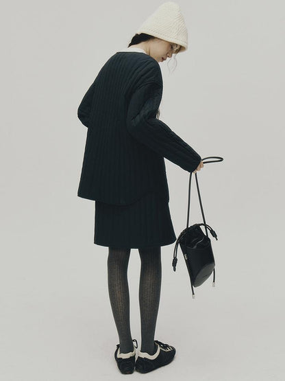 FUSSED 24aw Navy Quilted Down Coat With 90 Percent White Duck Feather