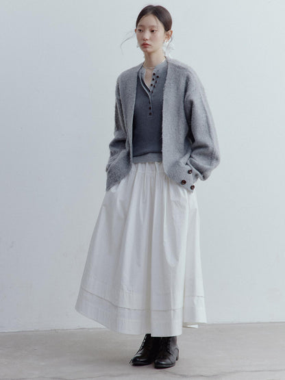 FUSSED A Line Tiered Cotton Midi Skirt with Drawstring Waist