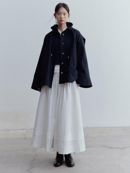 FUSSED A Line Tiered Cotton Midi Skirt with Drawstring Waist