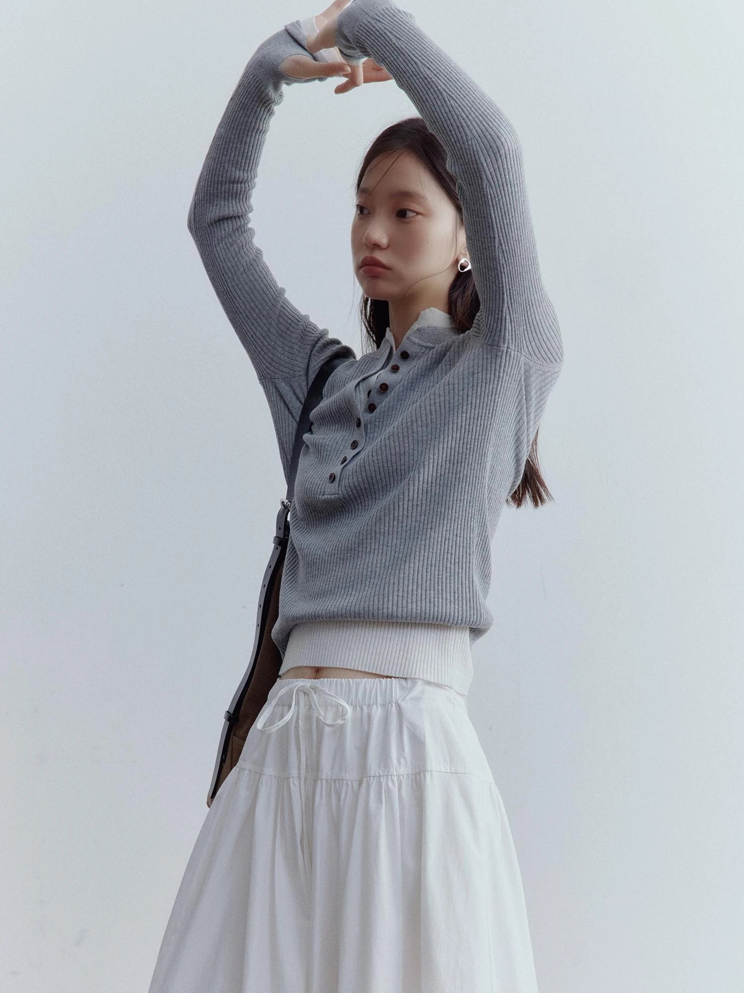 A Line Tiered Cotton Midi Skirt with Drawstring Waist