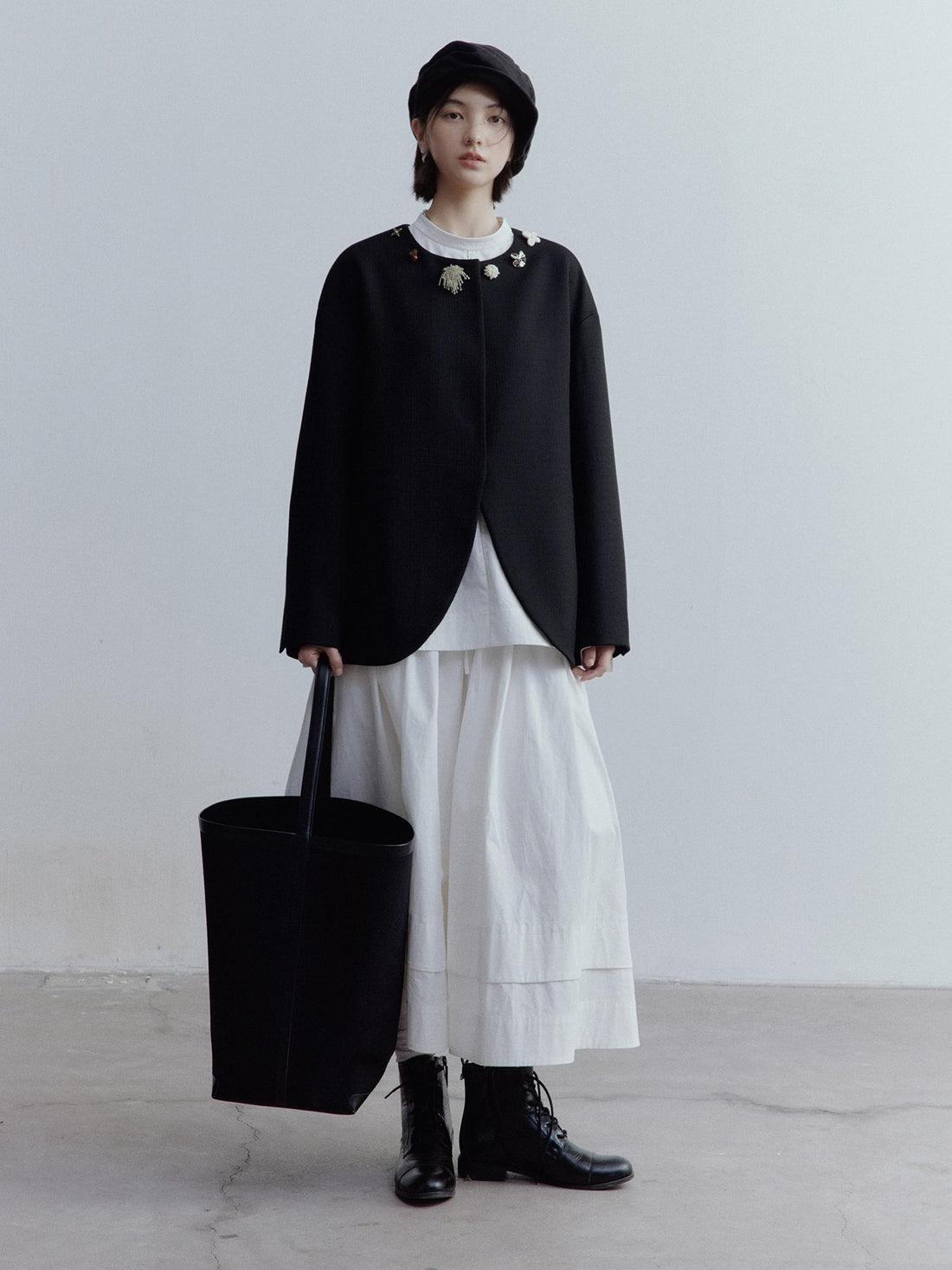 FUSSED A Line Tiered Cotton Midi Skirt with Drawstring Waist
