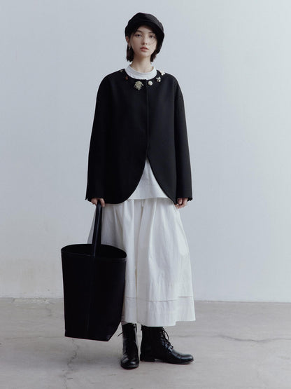 FUSSED A Line Tiered Cotton Midi Skirt with Drawstring Waist