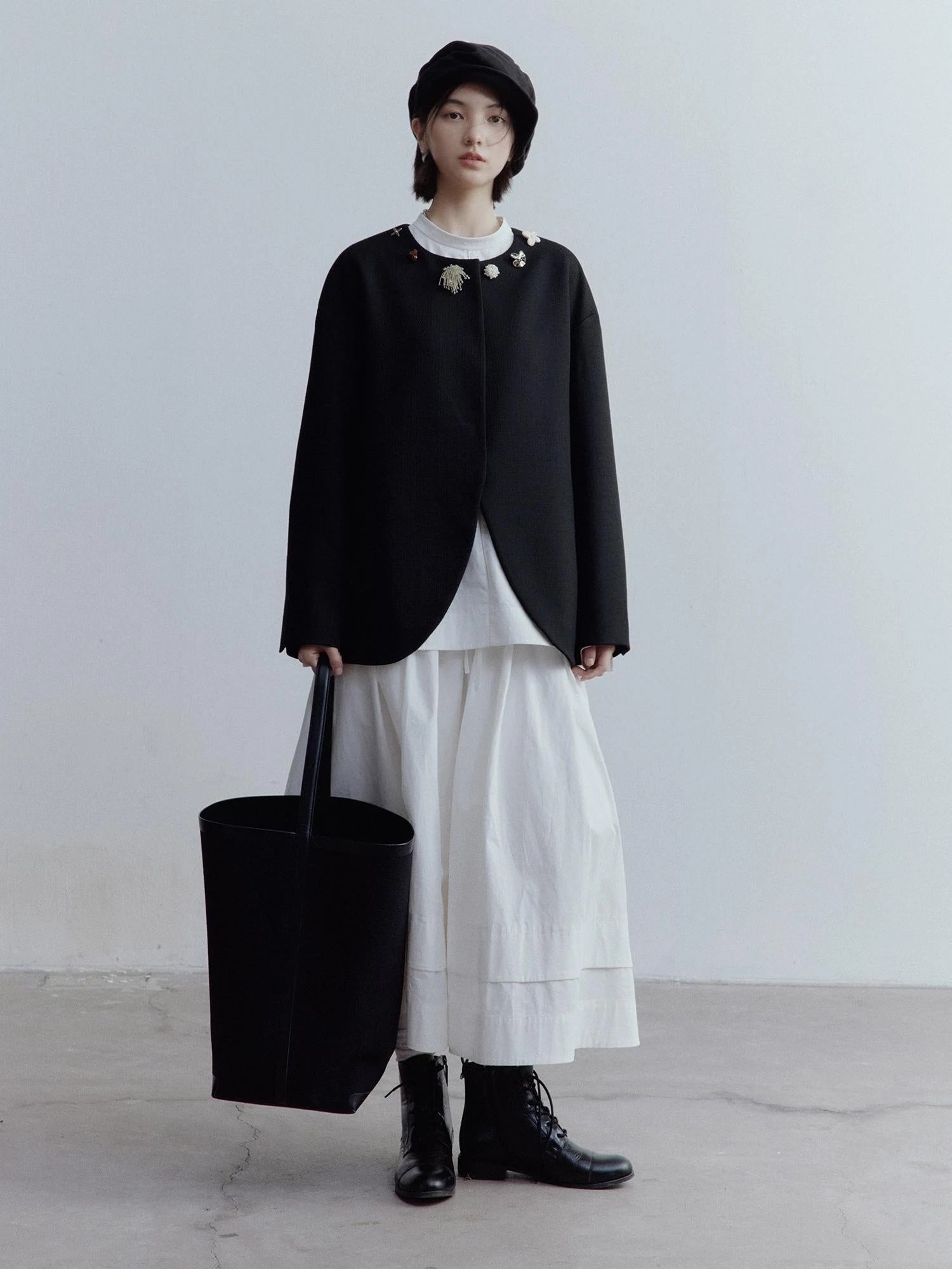 A Line Tiered Cotton Midi Skirt with Drawstring Waist