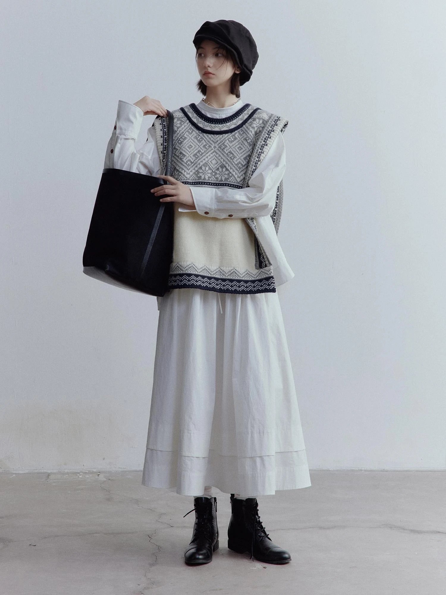 A Line Tiered Cotton Midi Skirt with Drawstring Waist