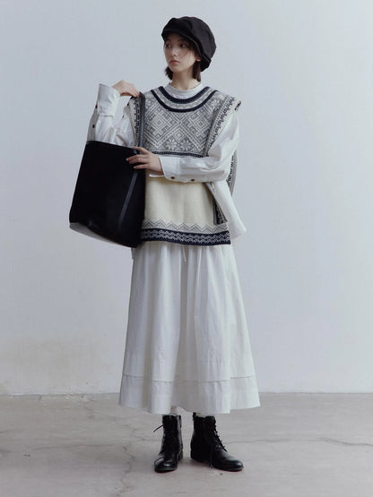 A Line Tiered Cotton Midi Skirt with Drawstring Waist