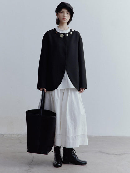 FUSSED A Line Tiered Cotton Midi Skirt with Drawstring Waist