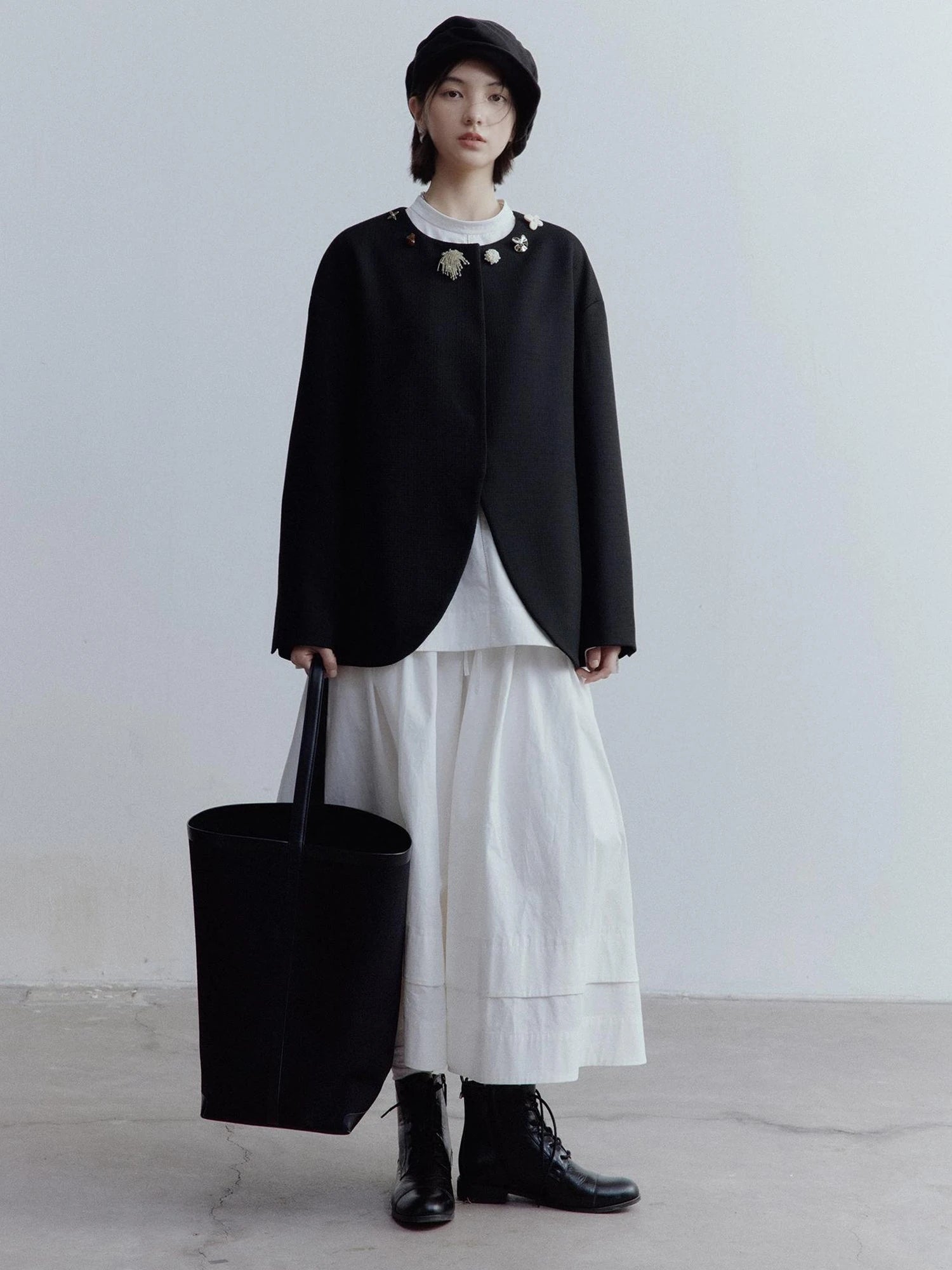 A Line Tiered Cotton Midi Skirt with Drawstring Waist