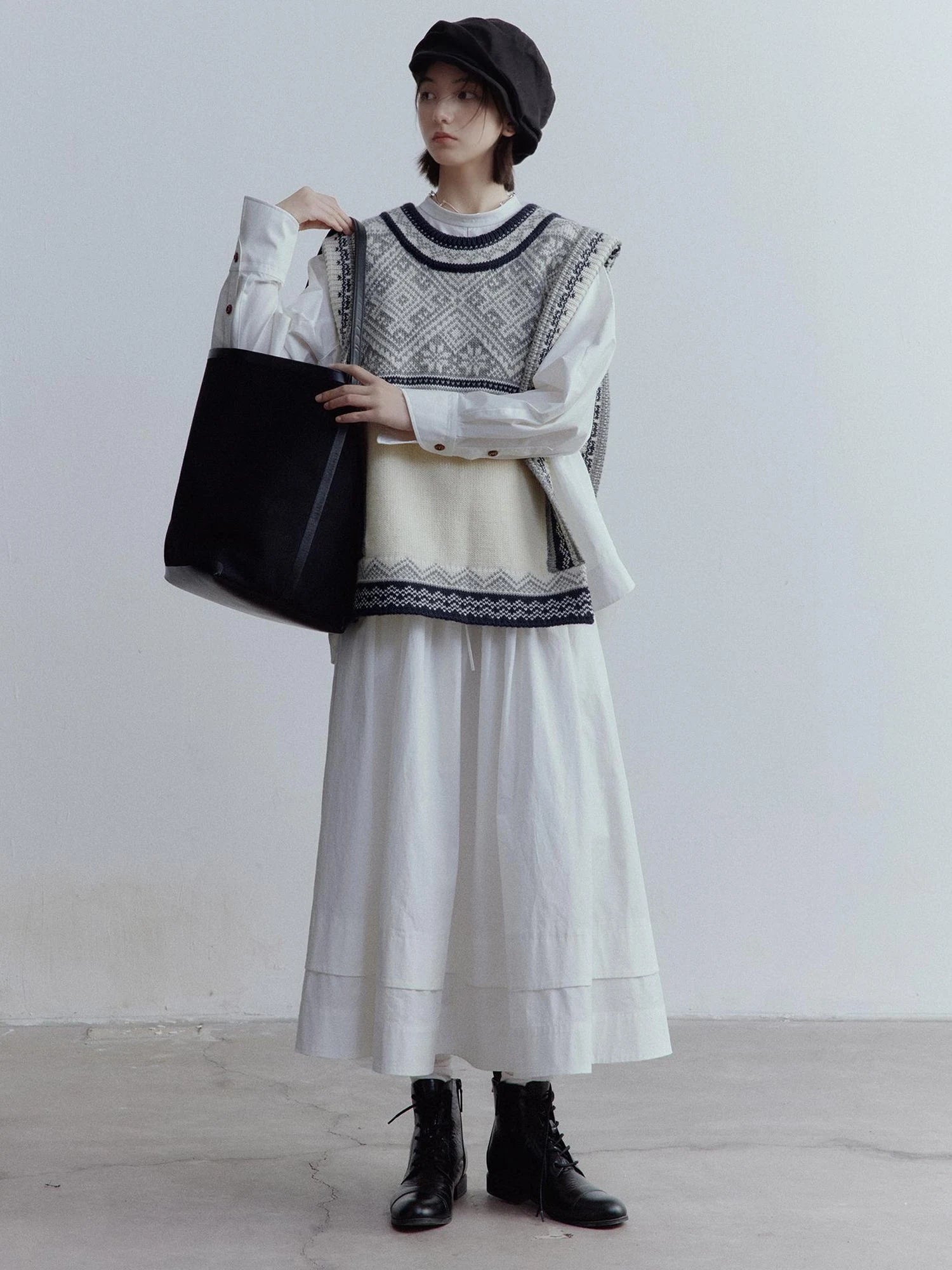 A Line Tiered Cotton Midi Skirt with Drawstring Waist