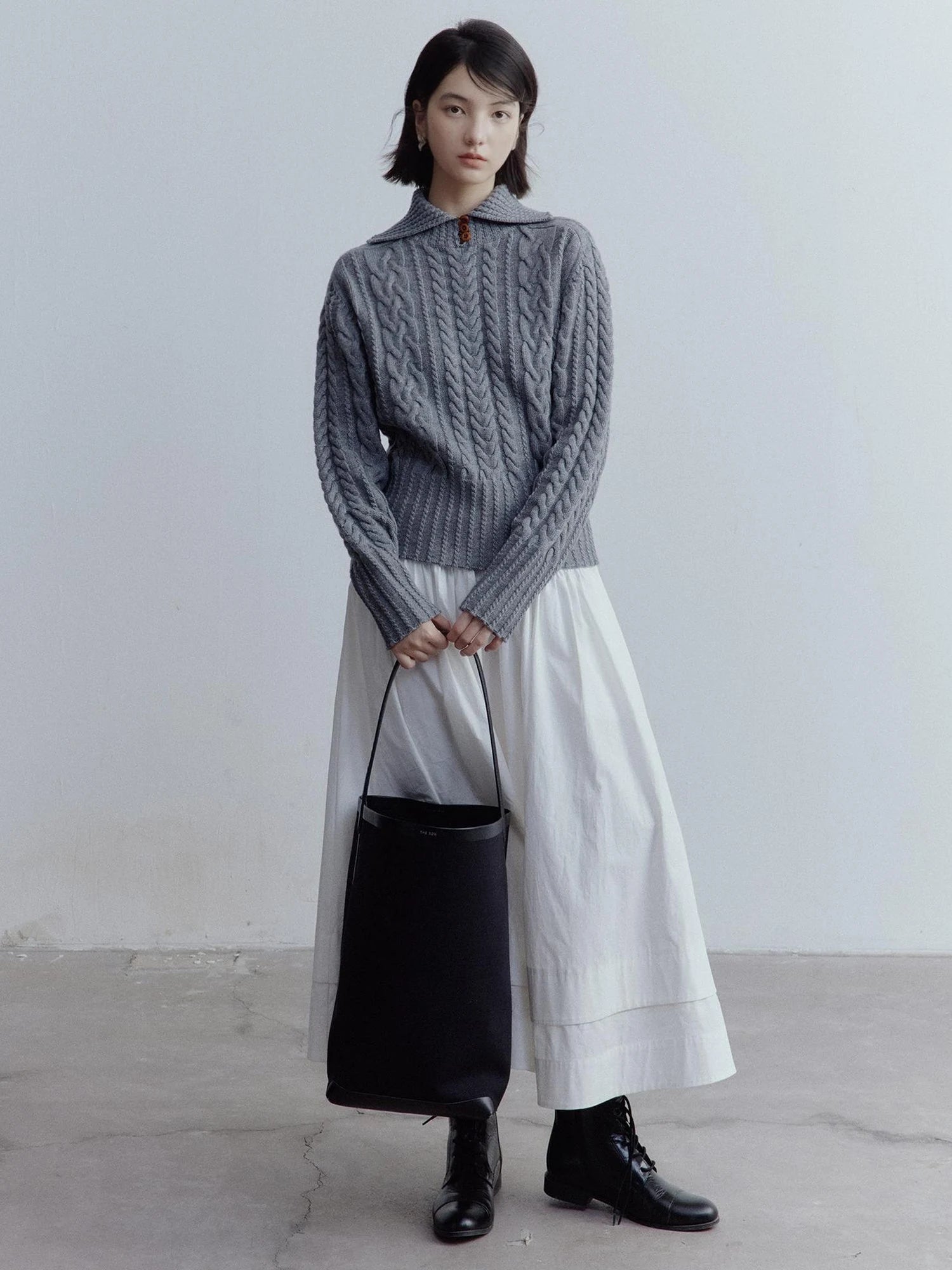 A Line Tiered Cotton Midi Skirt with Drawstring Waist