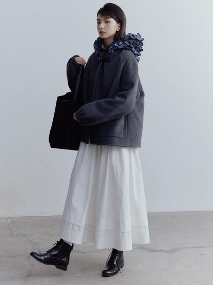 FUSSED A Line Tiered Cotton Midi Skirt with Drawstring Waist
