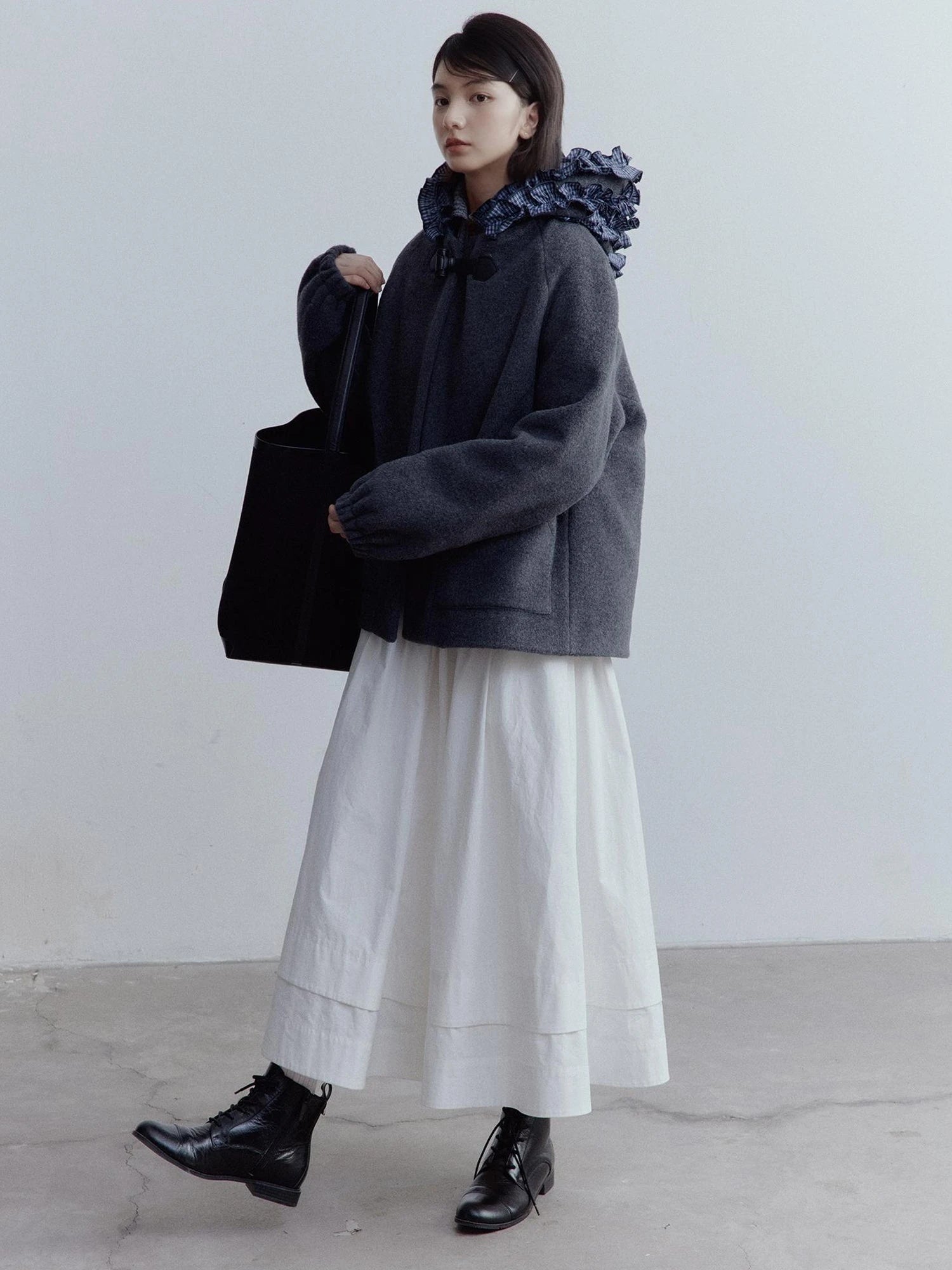 A Line Tiered Cotton Midi Skirt with Drawstring Waist