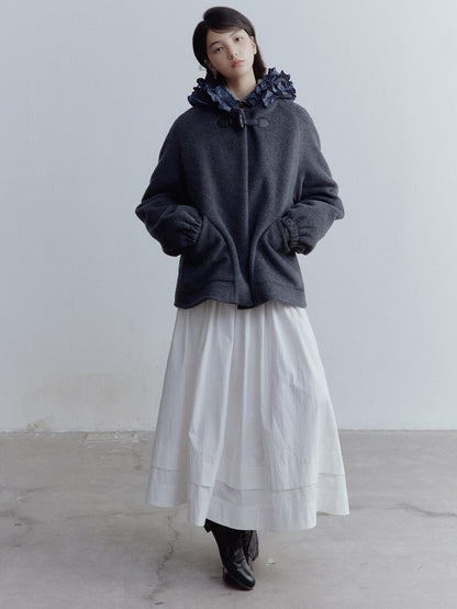 FUSSED A Line Tiered Cotton Midi Skirt with Drawstring Waist