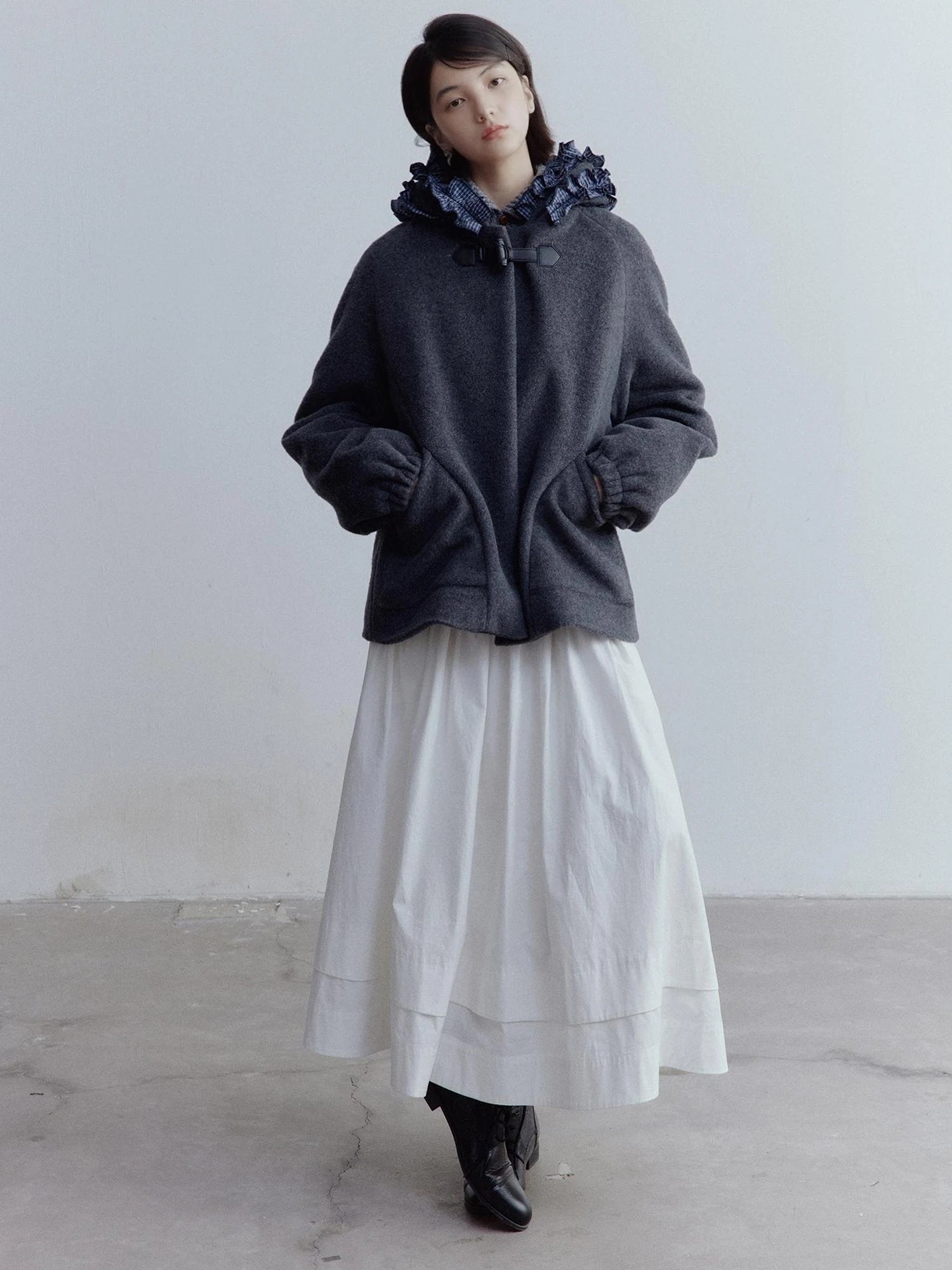 A Line Tiered Cotton Midi Skirt with Drawstring Waist